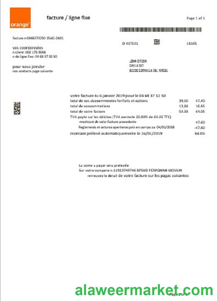 France Orange utility bill